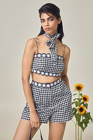 Black & White Cotton Embroidered Co-Ord Set by Maisolos