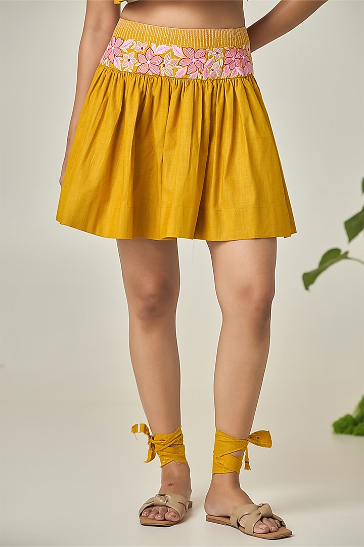 Mustard Cotton Linen Embroidered Co-Ord Set by Maisolos at Pernia's Pop Up Shop