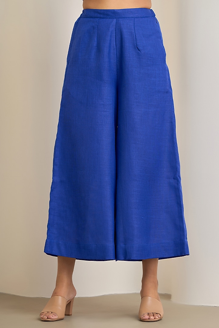 Blue Cotton Linen Embroidered Co-Ord Set by Maisolos at Pernia's Pop Up Shop