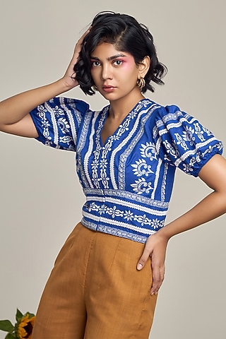 Blue Cotton Linen Top by Maisolos