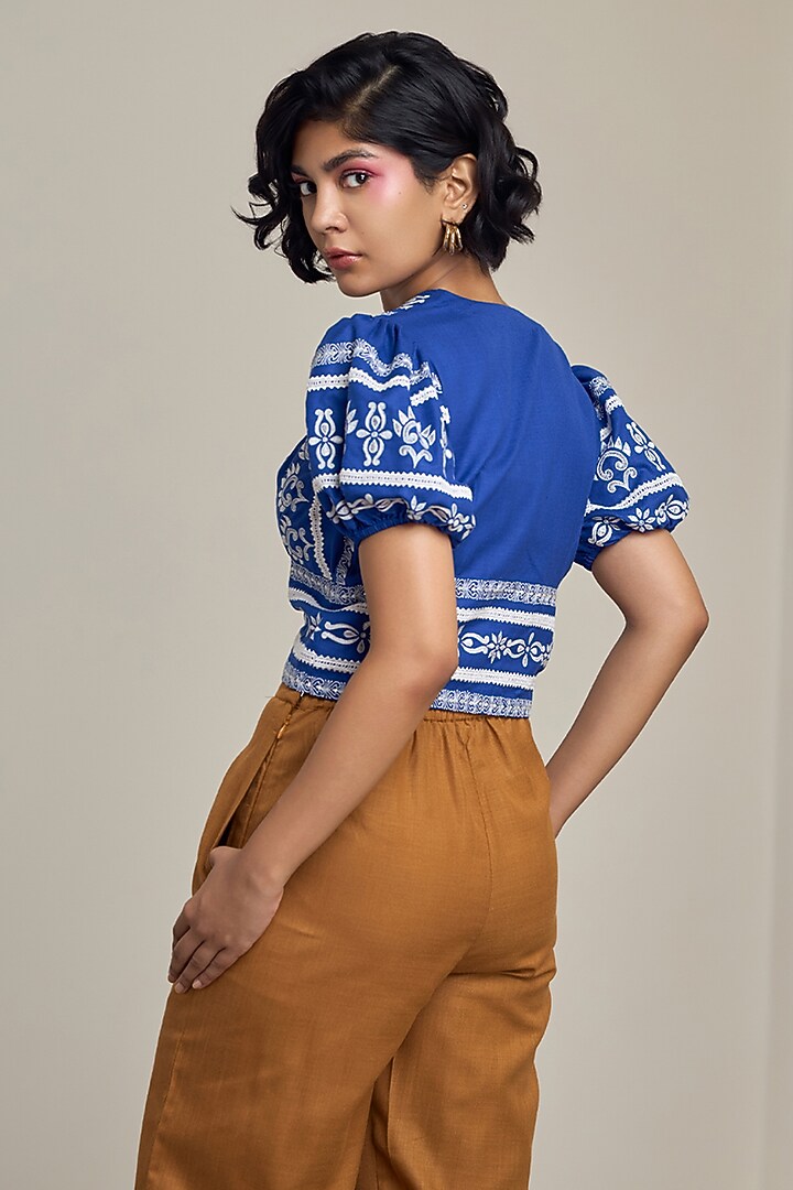 Blue Cotton Linen Top by Maisolos at Pernia's Pop Up Shop