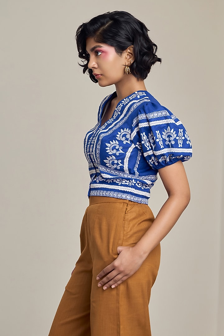Blue Cotton Linen Top by Maisolos at Pernia's Pop Up Shop