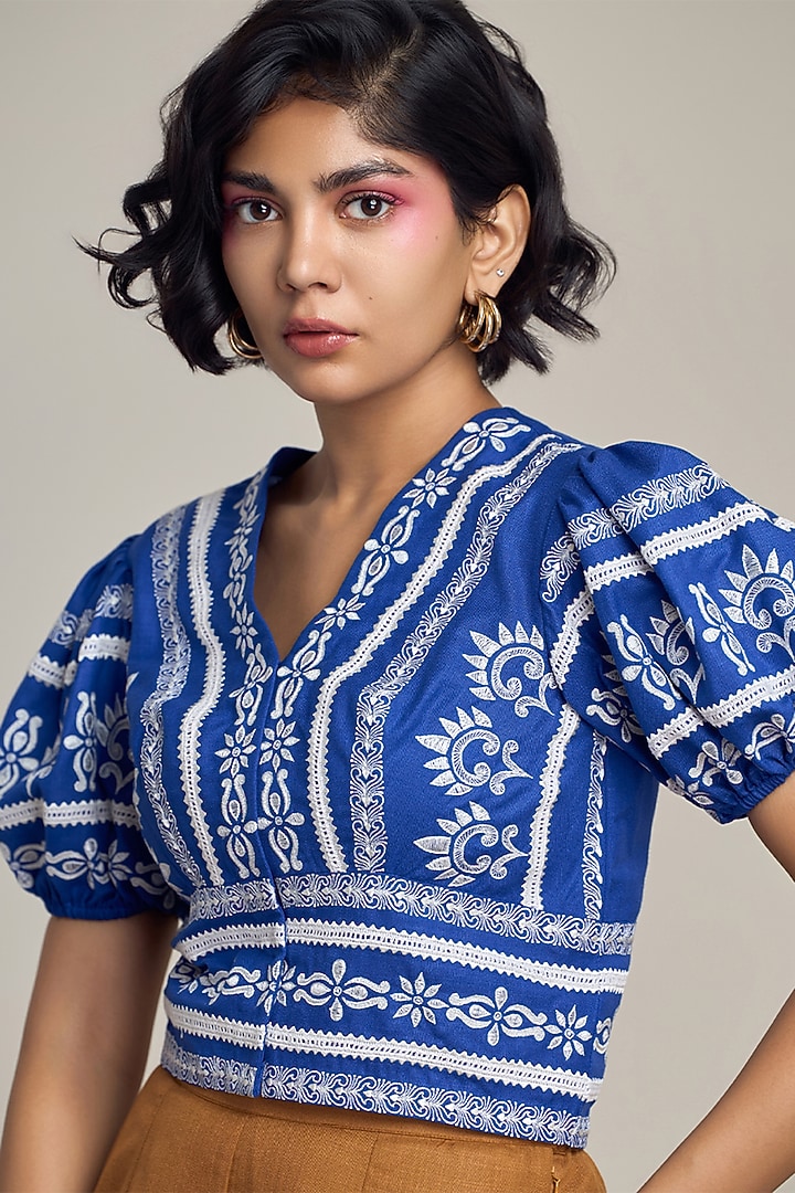 Blue Cotton Linen Top by Maisolos at Pernia's Pop Up Shop