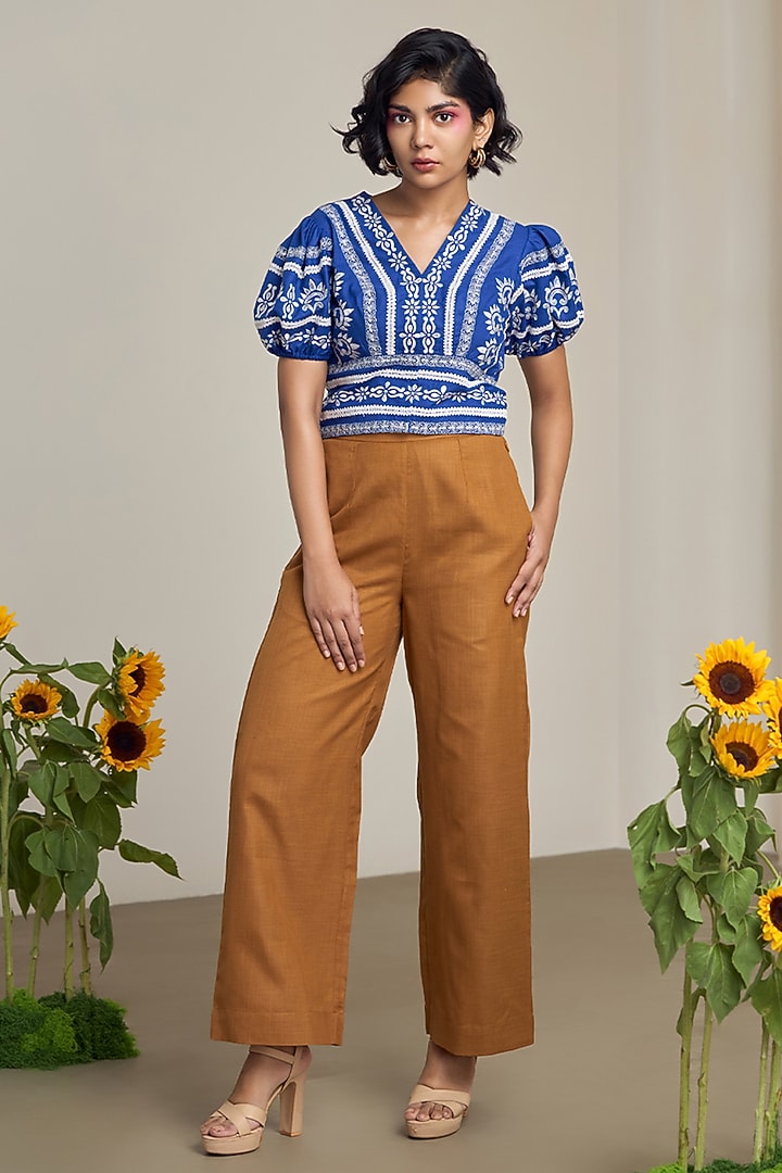 Blue Cotton Linen Top by Maisolos at Pernia's Pop Up Shop