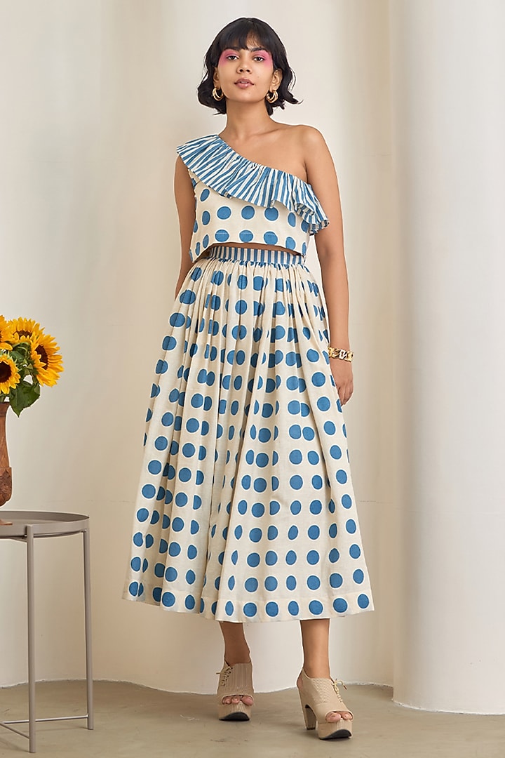 Blue & White Cotton Printed Skirt Set by Maisolos at Pernia's Pop Up Shop