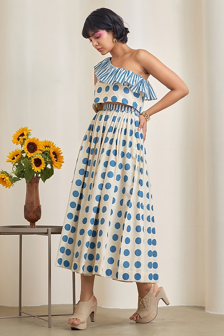 Blue & White Cotton Printed Skirt Set by Maisolos at Pernia's Pop Up Shop