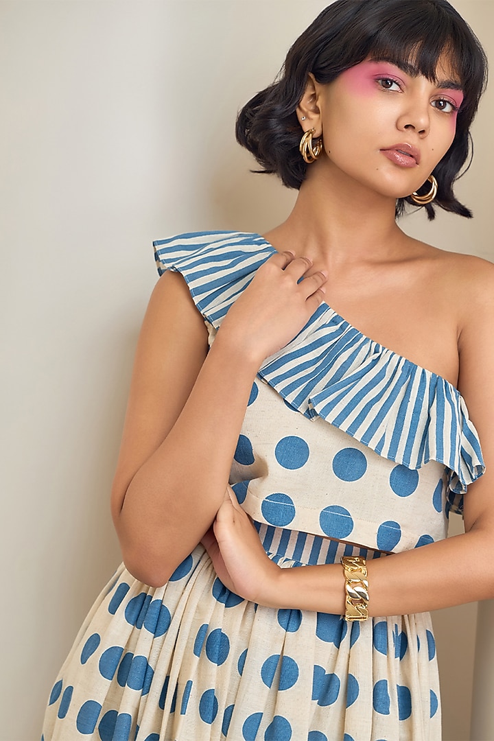 Blue & White Cotton Printed Skirt Set by Maisolos at Pernia's Pop Up Shop