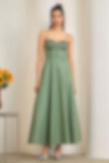 Sage Green Cotton Linen Embroidered Summer Dress by Maisolos at Pernia's Pop Up Shop