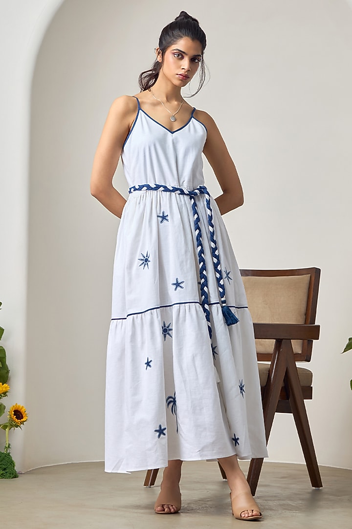 White Linen Embroidered Summer Dress by Maisolos at Pernia's Pop Up Shop