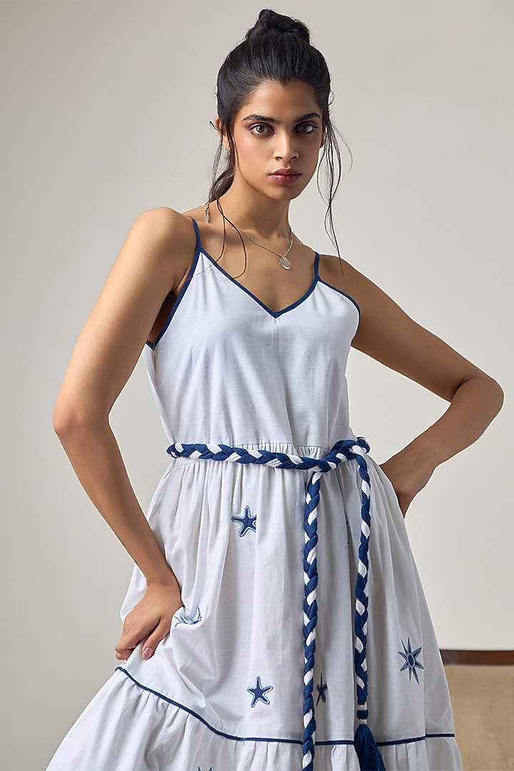 White Linen Embroidered Summer Dress by Maisolos at Pernia's Pop Up Shop