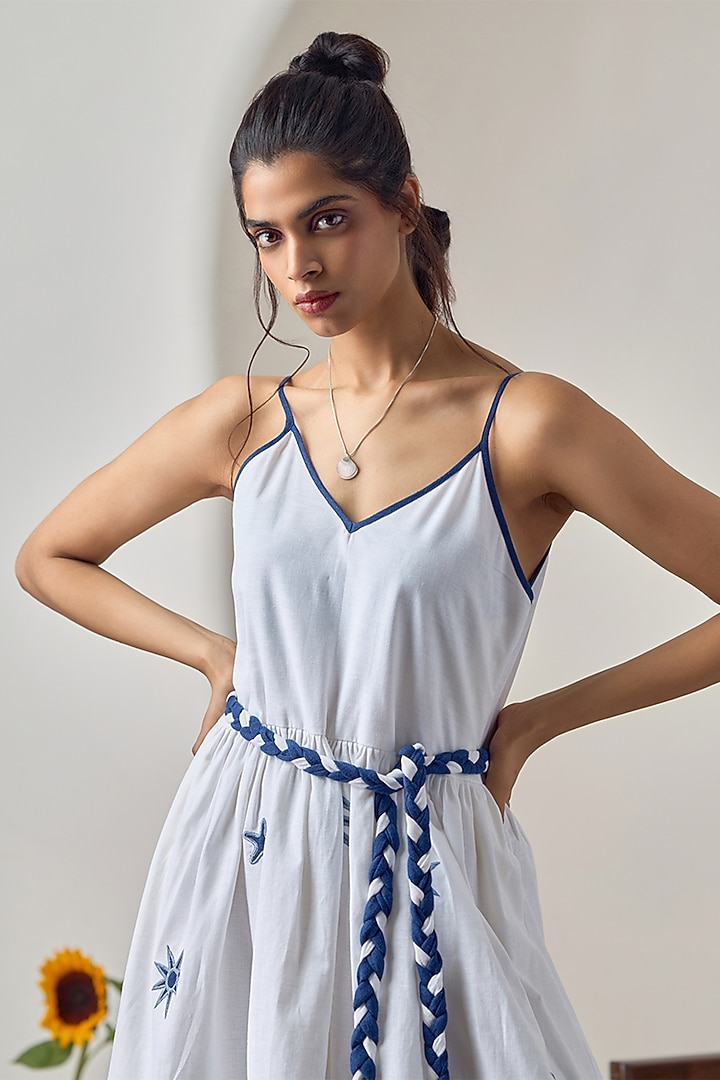 White Linen Embroidered Summer Dress by Maisolos at Pernia's Pop Up Shop