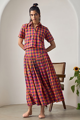 Multi-Colored Cotton Checkered Co-Ord Set by Maisolos