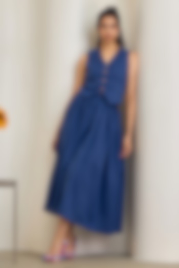 Navy Blue Jute Linen Co-Ord Set by Maisolos at Pernia's Pop Up Shop