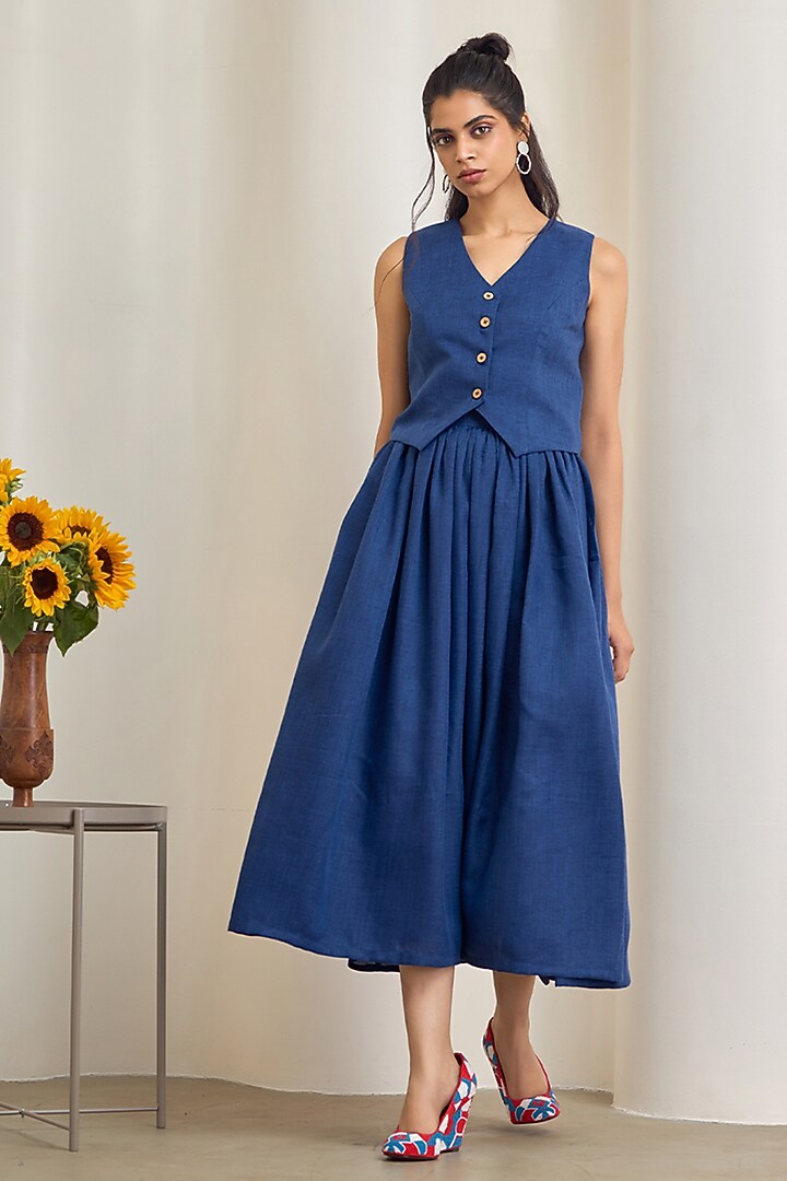 Navy Blue Jute Linen Co-Ord Set by Maisolos at Pernia's Pop Up Shop