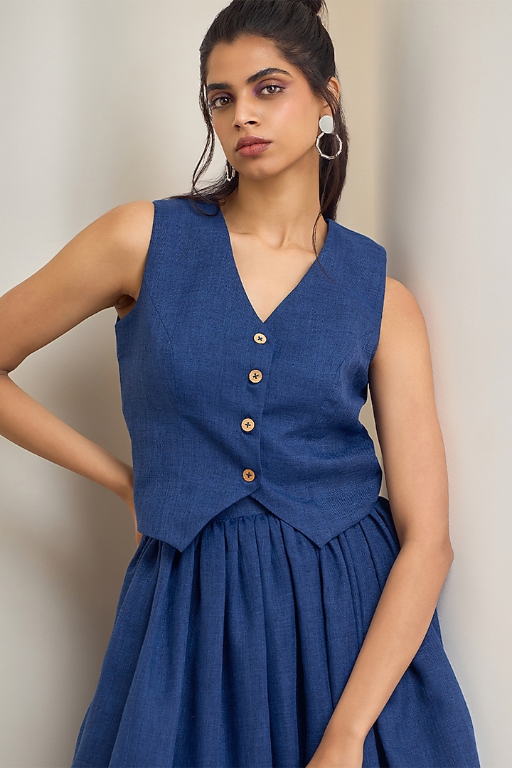 Navy Blue Jute Linen Co-Ord Set by Maisolos at Pernia's Pop Up Shop