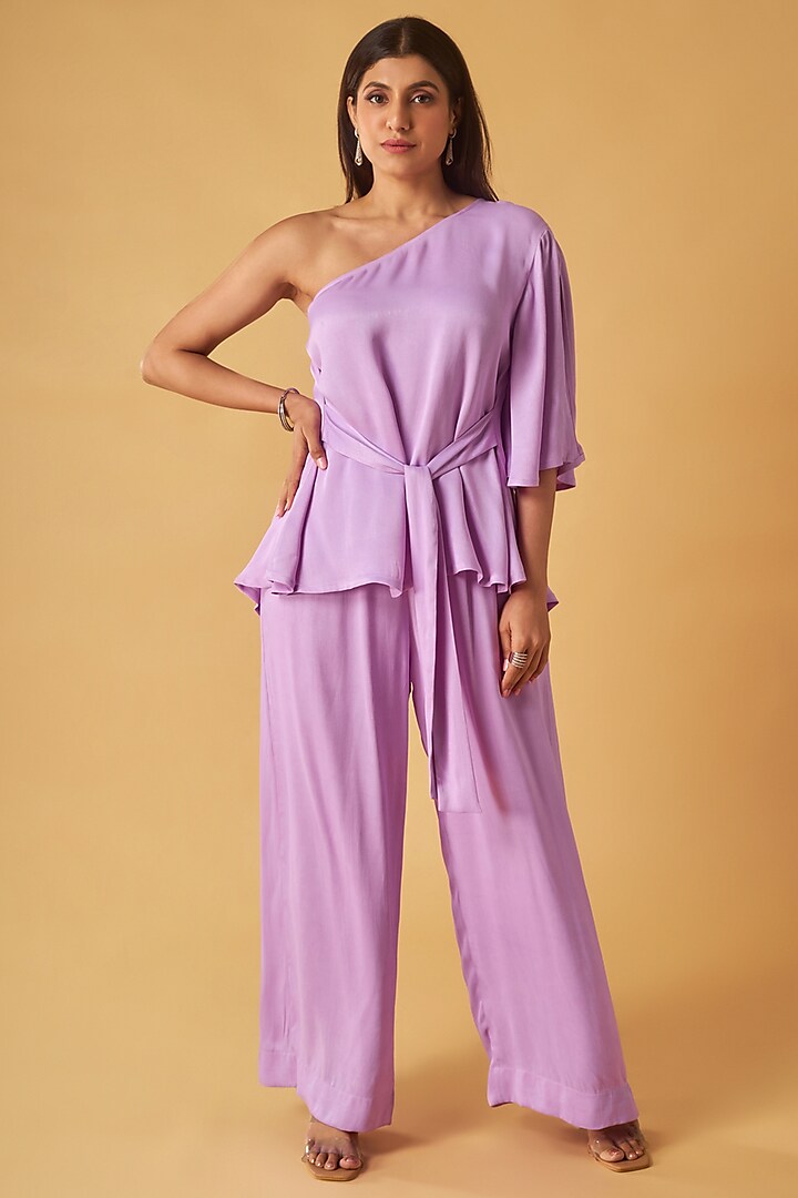 Purple Crepe Satin Co-Ord Set by Maisolos at Pernia's Pop Up Shop