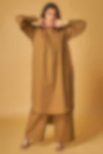 Gold Brown Linen Tunic Set by Maisolos at Pernia's Pop Up Shop