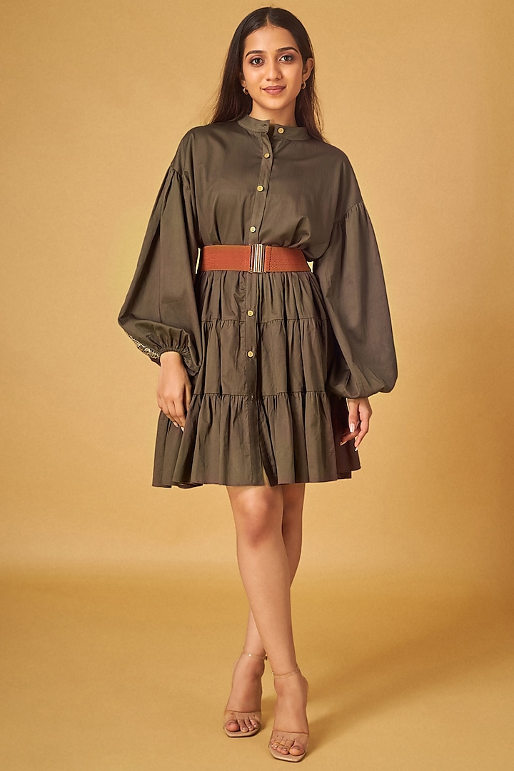 Brown Cotton Cutwork Embroidered Dress by Maisolos