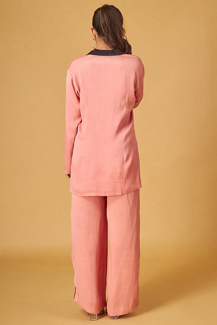 Peach Crepe Satin Blazer Set by Maisolos at Pernia's Pop Up Shop