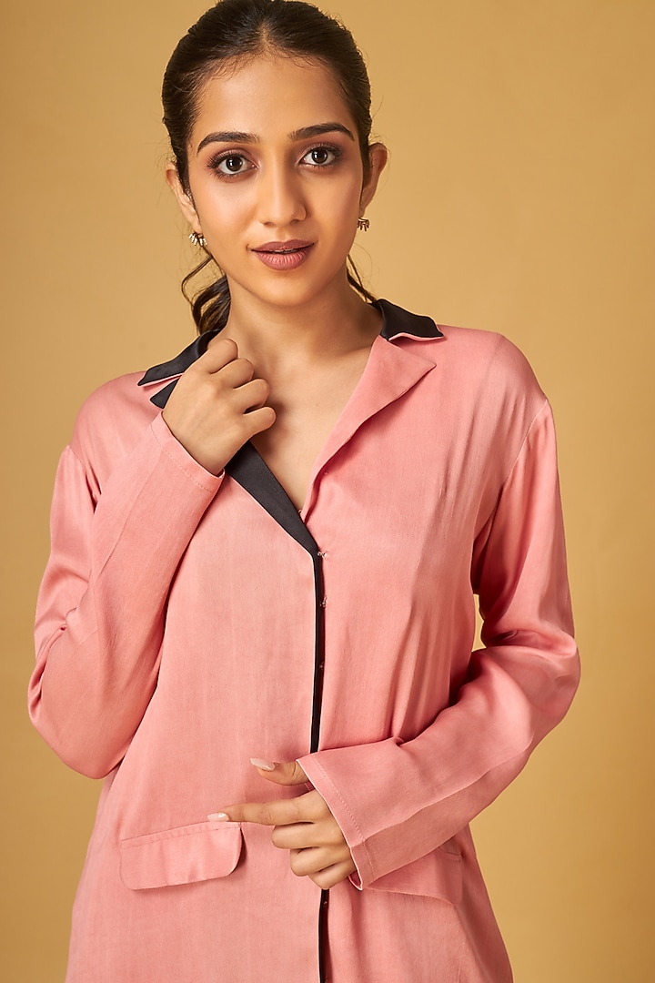 Peach Crepe Satin Blazer Set by Maisolos at Pernia's Pop Up Shop