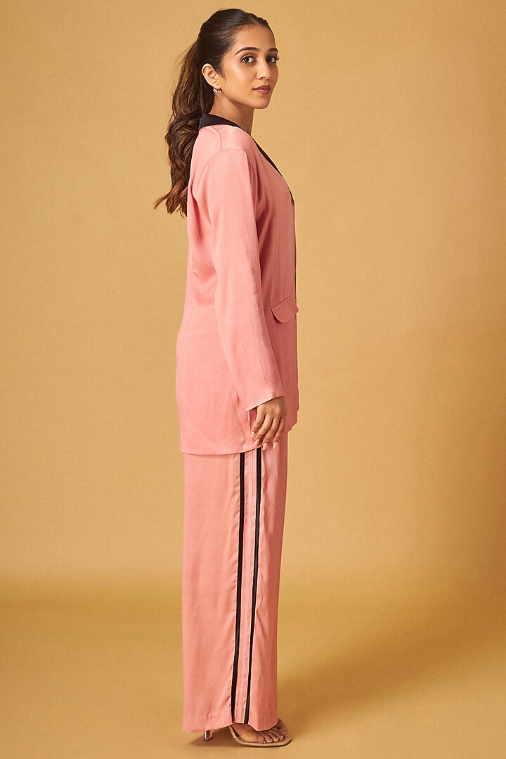Peach Crepe Satin Blazer Set by Maisolos at Pernia's Pop Up Shop