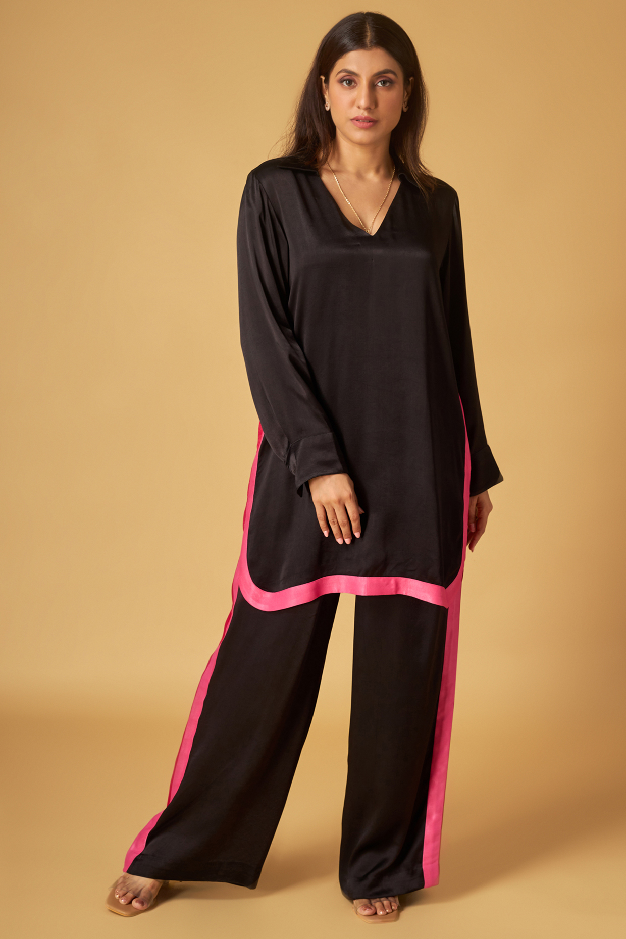 Black Crepe Satin Tunic Set by Maisolos at Pernia's Pop Up Shop