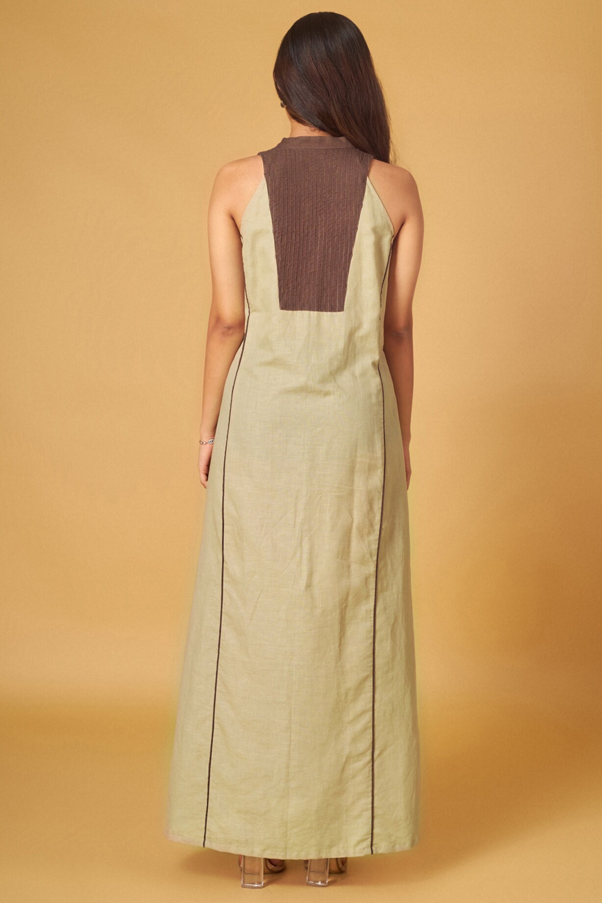 White Ginger Khaki A-Line Dress with Cap Sleeves