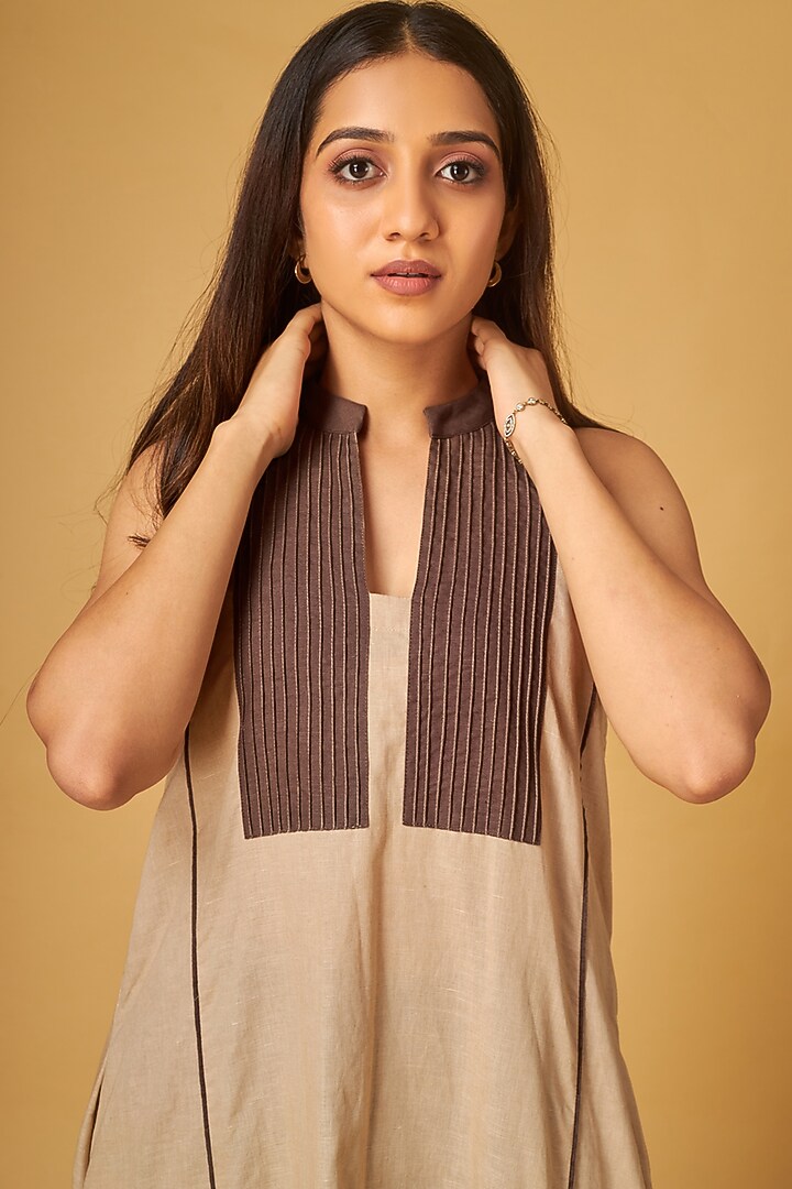 Khaki Cotton Linen A-Line Summer Dress by Maisolos at Pernia's Pop Up Shop