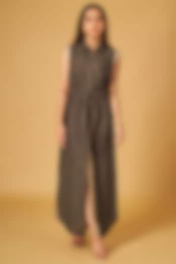 Brown Linen Shirt Dress With Belt by Maisolos