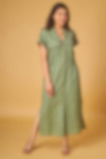 Sage Green Linen Shirt Dress by Maisolos