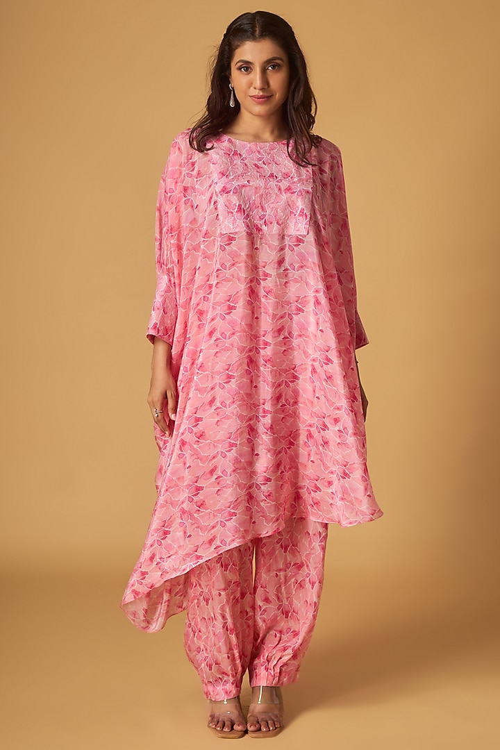 Pink Crepe Mosaic Printed Tunic Set by Maisolos