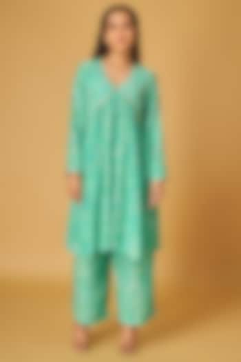 Green Cotton Silk Abstract Printed Tunic Set by Maisolos at Pernia's Pop Up Shop