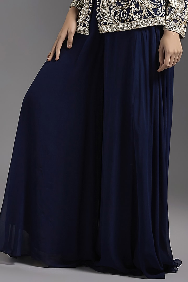 Navy Blue Georgette Bridal Sharara Set by Maisolos at Pernia's Pop Up Shop