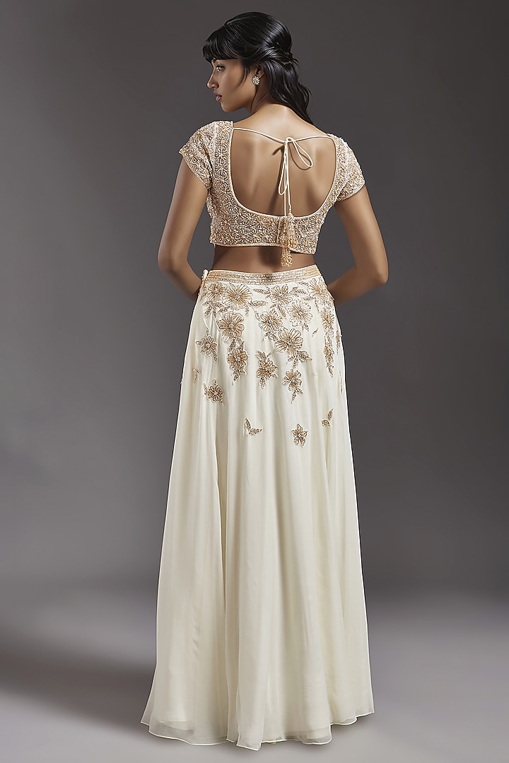 Ivory Georgette Hand Embroidered Wedding Lehenga Set by Maisolos at Pernia's Pop Up Shop