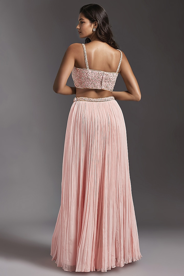 Pink Georgette Gathered Wedding Lehenga Set by Maisolos at Pernia's Pop Up Shop