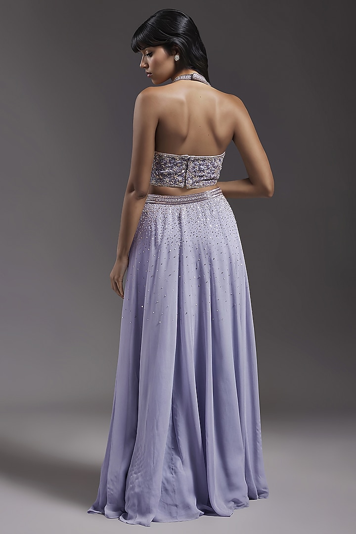 Lilac Georgette Embroidered Wedding Lehenga Set by Maisolos at Pernia's Pop Up Shop