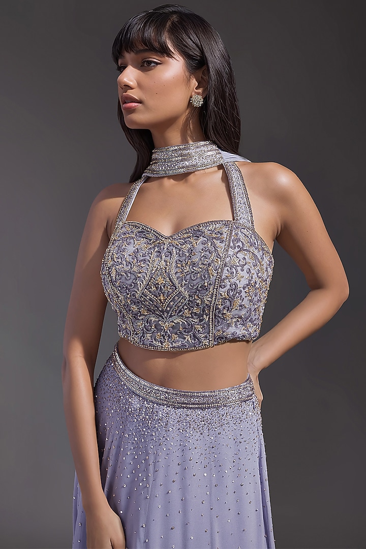 Lilac Georgette Embroidered Wedding Lehenga Set by Maisolos at Pernia's Pop Up Shop