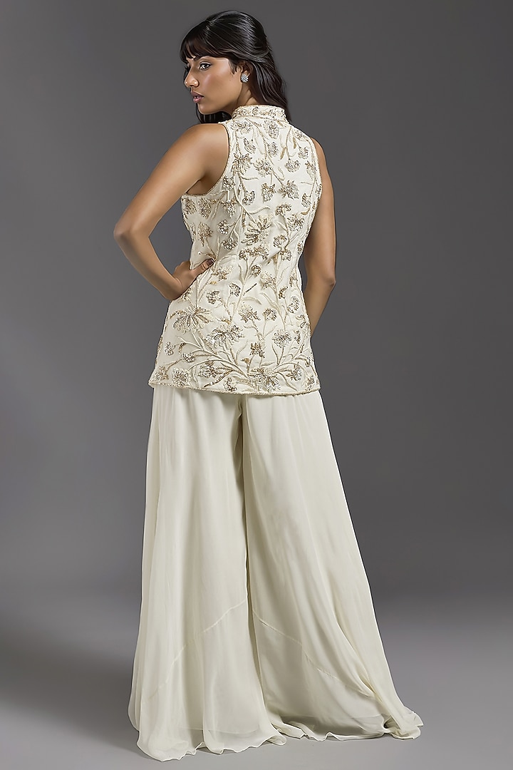 Ivory Georgette Wedding Sharara Set by Maisolos at Pernia's Pop Up Shop
