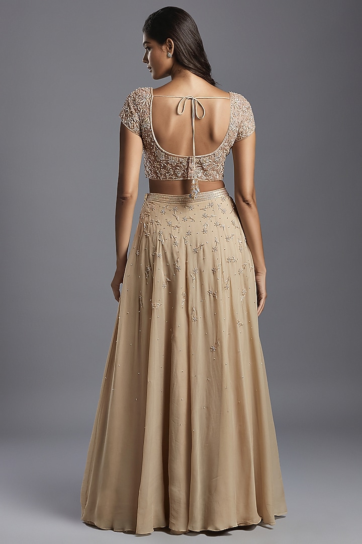 Nude Georgette Hand Embroidered Wedding Lehenga Set by Maisolos at Pernia's Pop Up Shop