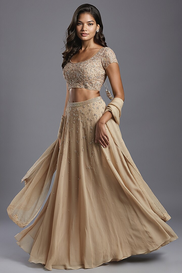 Nude Georgette Hand Embroidered Wedding Lehenga Set by Maisolos at Pernia's Pop Up Shop