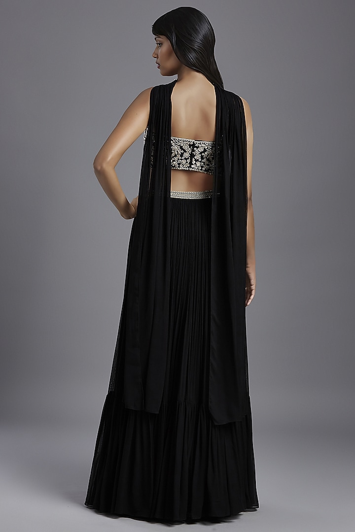 Black Georgette Gathered Wedding Lehenga Set by Maisolos at Pernia's Pop Up Shop