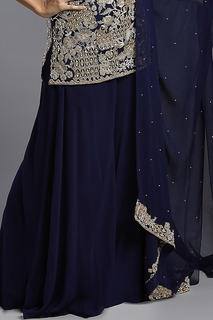 Navy Blue Georgette Wedding Sharara Set by Maisolos at Pernia's Pop Up Shop