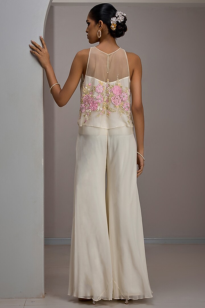 Ivory Georgette Flared Wedding Sharara Set by Maisolos at Pernia's Pop Up Shop