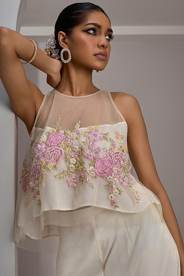 Ivory Georgette Flared Wedding Sharara Set by Maisolos at Pernia's Pop Up Shop