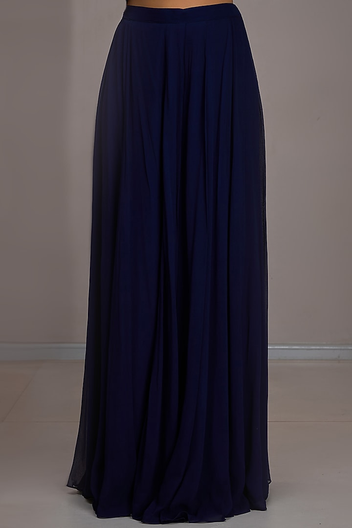 Navy Blue Georgette Flared Wedding Sharara Set by Maisolos at Pernia's Pop Up Shop