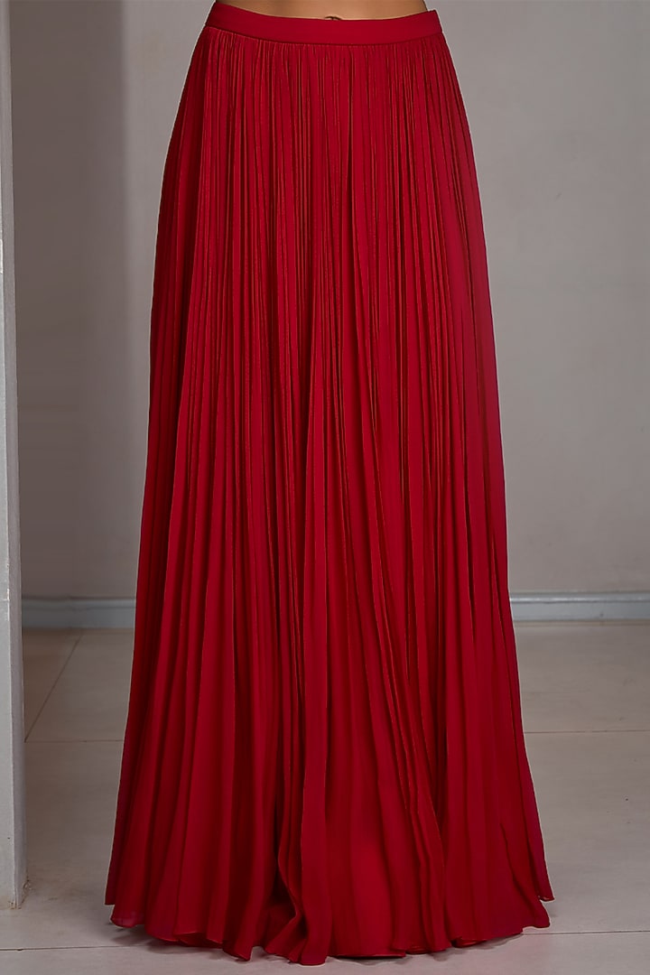 Cherry Red Georgette Gathered Skirt Set by Maisolos at Pernia's Pop Up Shop