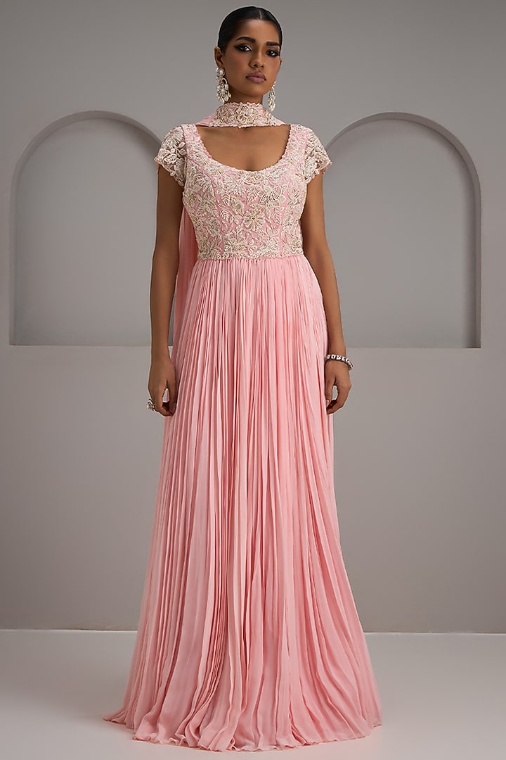 Pastel Pink Net Embroidered Engagement Gown by Maisolos at Pernia's Pop Up Shop