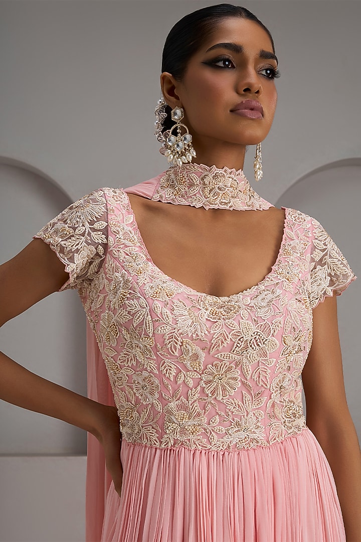 Pastel Pink Net Embroidered Engagement Gown by Maisolos at Pernia's Pop Up Shop