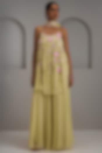 Sage Green Georgette Wedding Sharara Set by Maisolos at Pernia's Pop Up Shop