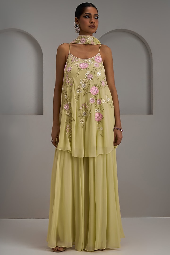 Sage Green Georgette Wedding Sharara Set by Maisolos at Pernia's Pop Up Shop